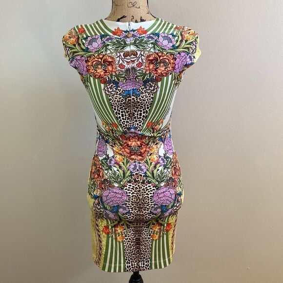 NWT Just Cavalli Gorgeous Rare Animal Floral Print Mini Bodycon Dress size XS - Picture 11 of 16